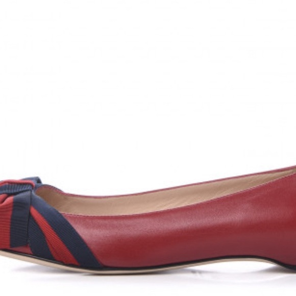 Gucci red ballerina shoes with bow - Picture 1 of 7